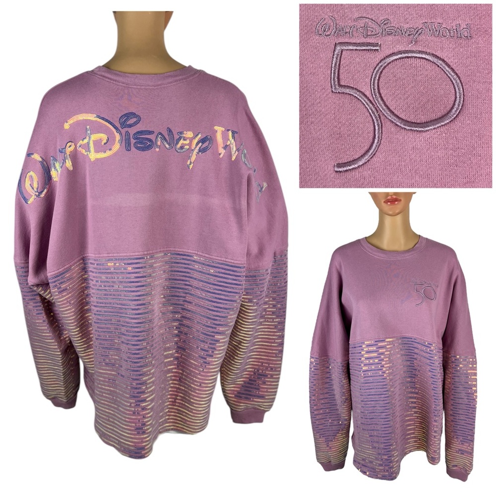 Walt Disney World 50th Pink Sequin Sweatshirt Spirit Jersey Adult 2XL XXL